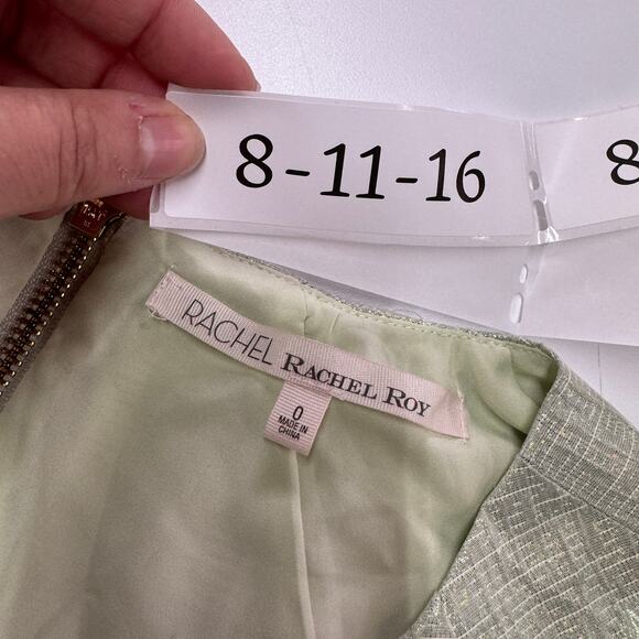 Rachel Roy Dress Womens 0 Green Metallic Jacquard Mini‎ Sheath - Picture 4 of 9